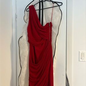 Alice + Olivia One Shoulder Red Dress